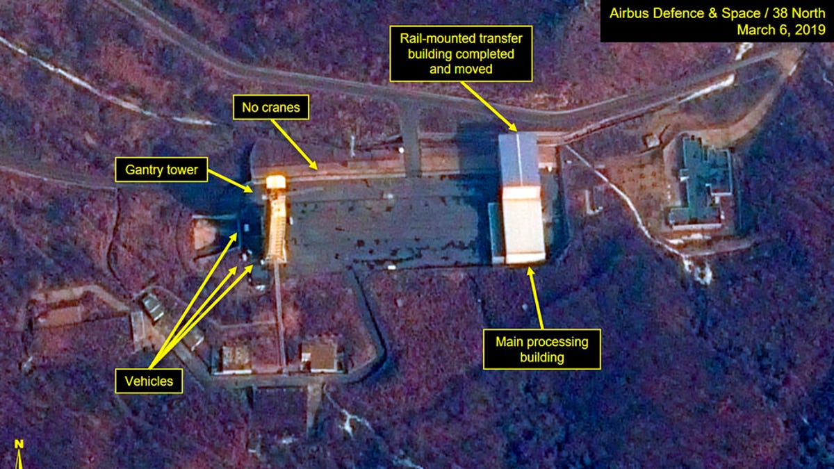 This image provided by Airbus Defence &amp; Space and 38 North via a satellite image from CNES which was captured on March 6, 2019, shows the Sohae Satellite Launch Facility in Tongchang-ri, North Korea. North Korea is restoring facilities at the long-range rocket launch, which it dismantled last year as part of disarmament steps, according to foreign experts and a South Korean lawmaker who was briefed by Seoul's spy service. 