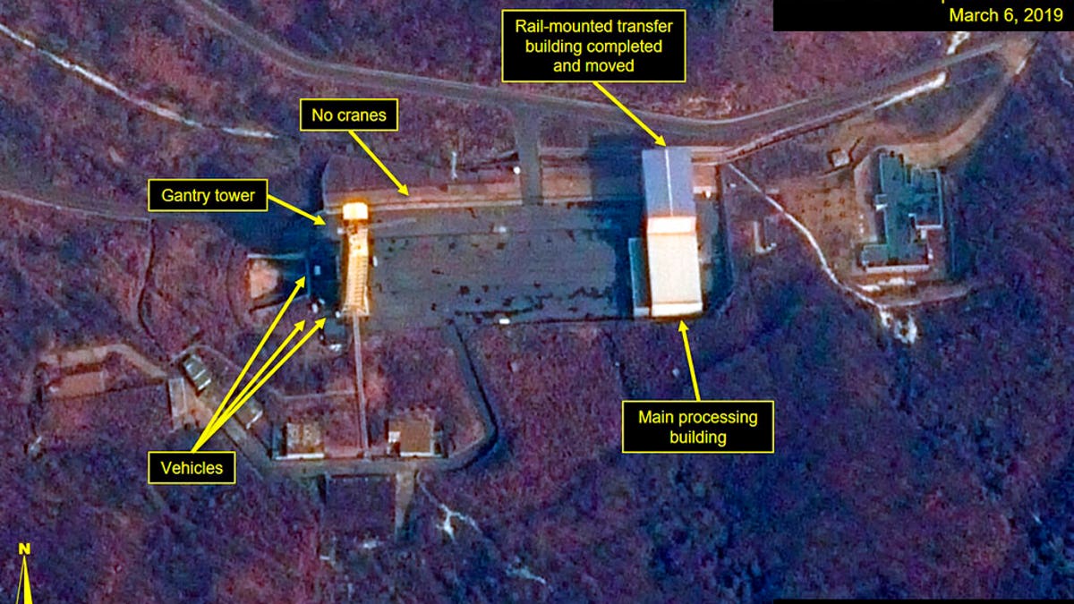 This image provided by Airbus Defence & Space and 38 North via a satellite image from CNES which was captured on March 6, 2019, shows the Sohae Satellite Launch Facility in Tongchang-ri, North Korea. North Korea is restoring facilities at the long-range rocket launch, which it dismantled last year as part of disarmament steps, according to foreign experts and a South Korean lawmaker who was briefed by Seoul's spy service.