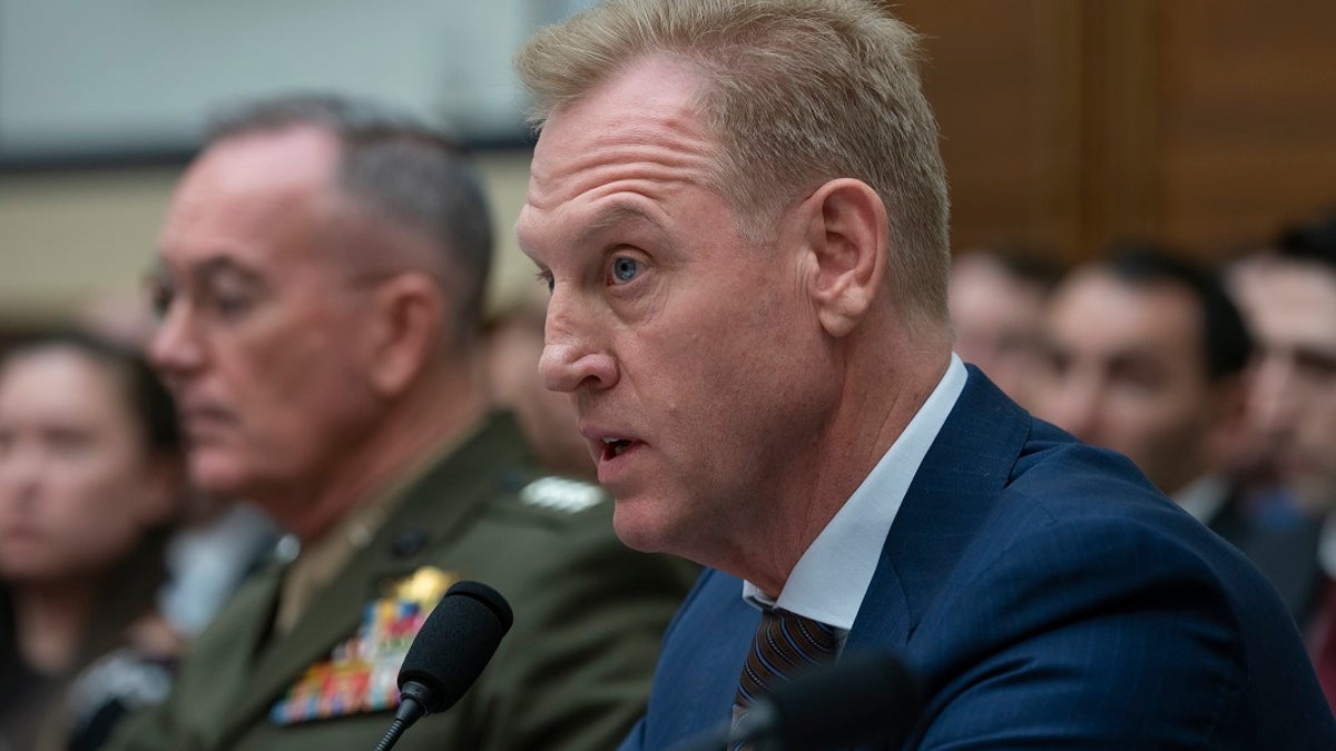 Acting Defense Secretary Patrick Shanahan, joined at left by Chairman of the Joint Chiefs of Staff Gen. Joseph F. Dunford, testifies at a House Armed Services Committee hearing on the fiscal year 2020 Pentagon budget, on Capitol Hill in Washington on Tuesday, (Associated Press)