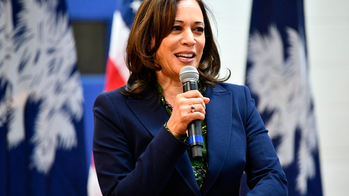 U.S. Sen. Kamala Harris, D-Calif., speaks at a town hall gathering in Hemingway, S.C. (Associated Press)
