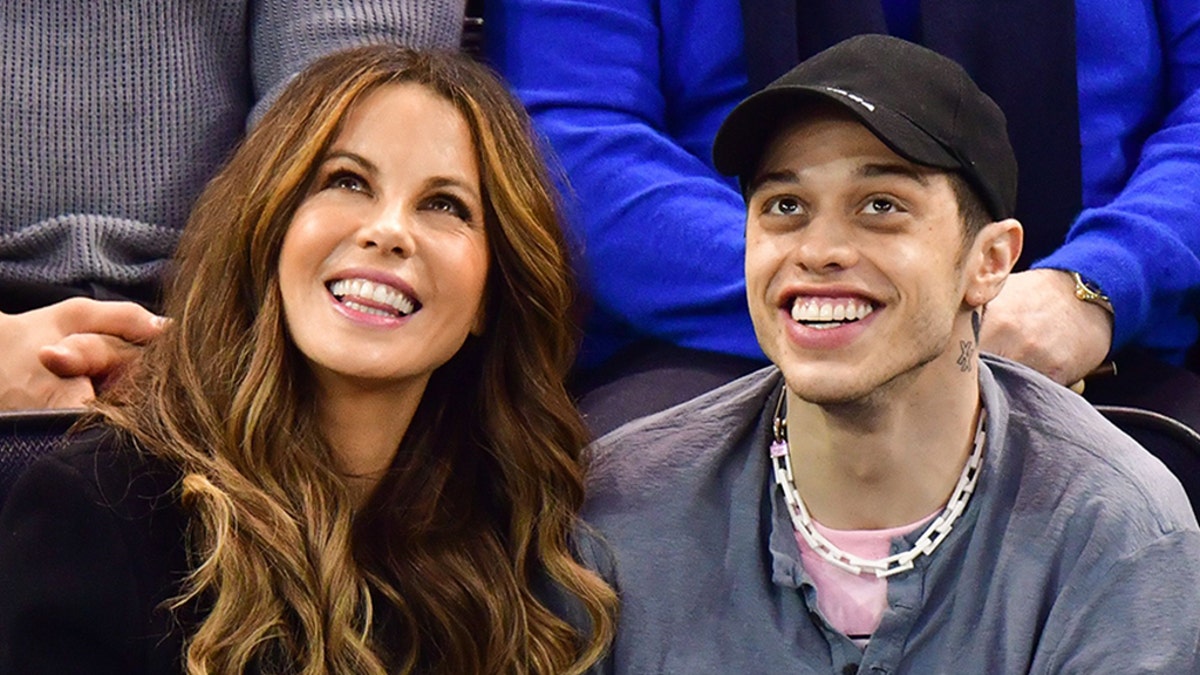 Kate Beckinsale and Pete Davidson attend New York Rangers game on Sunday.