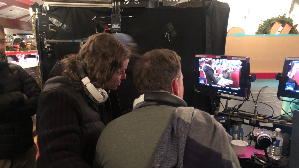 Executive Producer Andra Duke and Director Jonathan Wright on the set of "Christmas Jars."