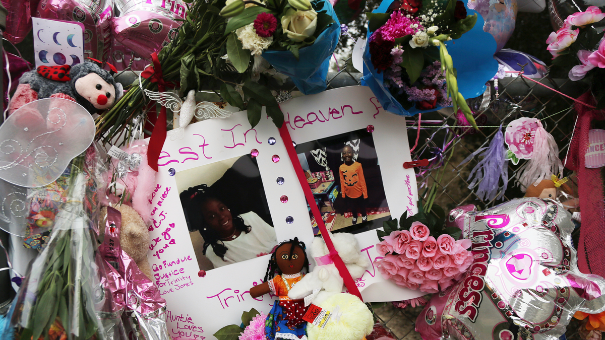 Dozens of tributes are seen at a large memorial to Trinity Love Jones, the 9-year-old girl whose body was found in a duffel bag along a suburban Los Angeles equestrian trail, in Hacienda Heights, Calif., Monday, March 11, 2019.