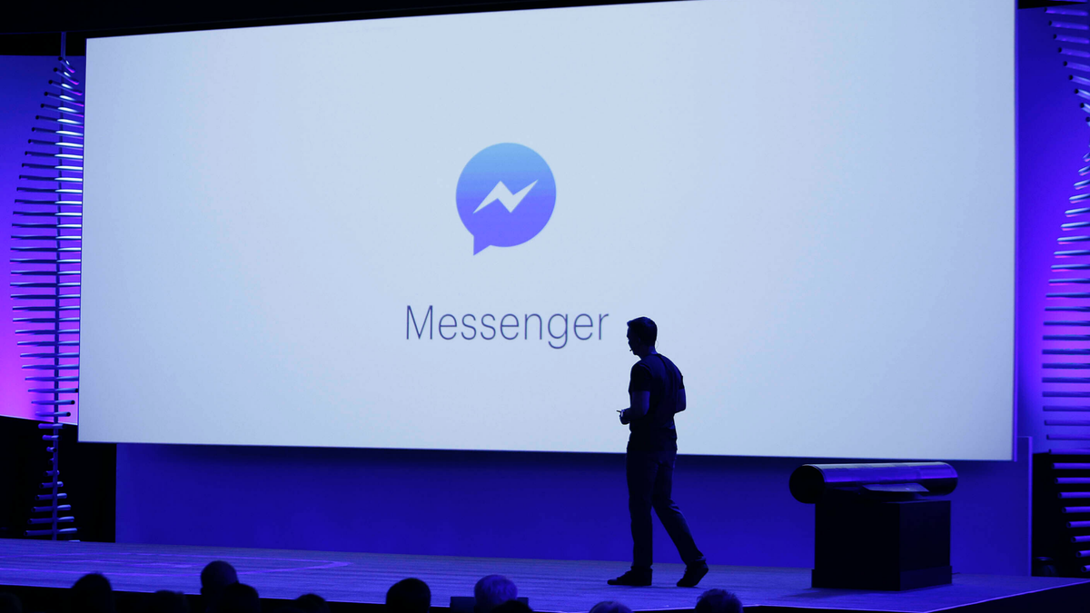 In this April 12, 2016, file photo, new features of Messenger are displayed during the keynote address at the F8 Facebook Developer Conference in San Francisco. (AP Photo/Eric Risberg, File)