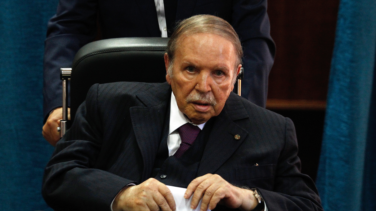 FILE - In this May 4, 2017 file photo, Algerian President Abdelaziz Bouteflika prepares to vote in Algiers. (AP Photo/Sidali Djarboub, File)