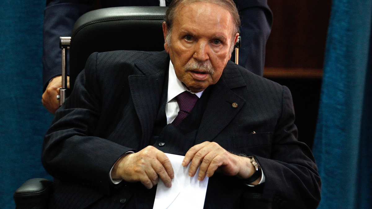 FILE - In this May 4, 2017 file photo, Algerian President Abdelaziz Bouteflika prepares to vote in Algiers. (AP Photo/Sidali Djarboub, File)