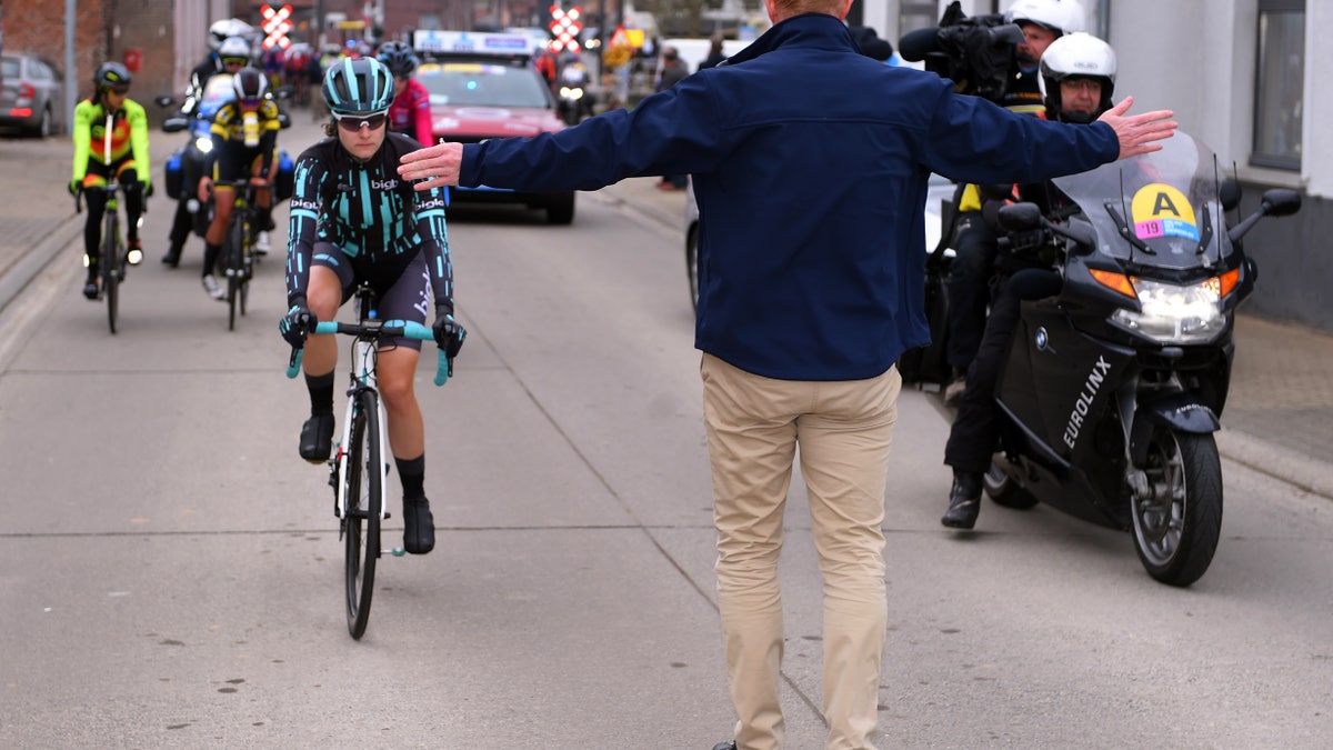 NINOVE, BELGIUM - MARCH 02: Start / Nicole Hanselmann of The United States and Team Bigla / Peloton / during the 13th Omloop Het Nieuwsblad 2019, Women a 122,9km race from Gent to Ninove / @OmloopHNB / Flanders Classic / on March 02, 2019 in Ninove, Belgium. (Photo by Luc Claessen/Getty Images)