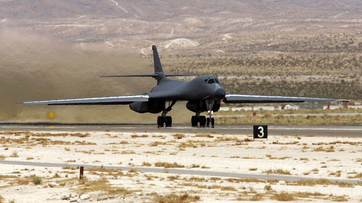 A U.S. Air Force B-1B Lancer taking off from Nellis Air Force Base in 2006. (Ethan Miller/Getty Images, File)