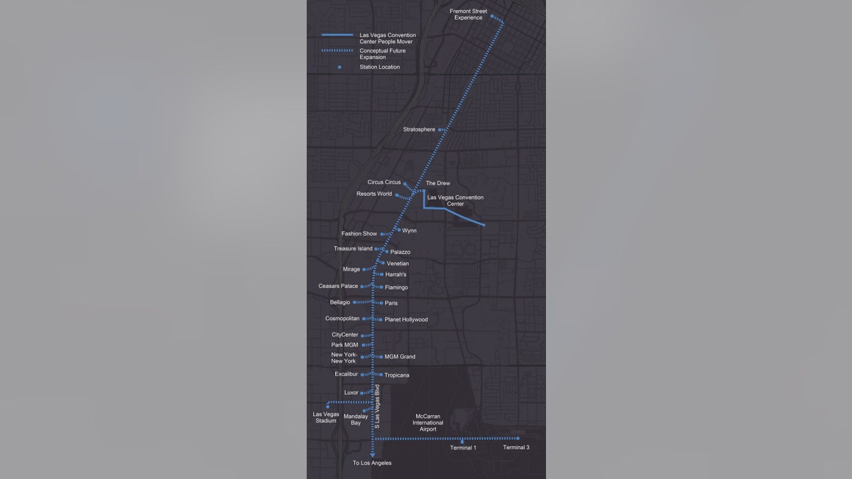 Map of potential tunnel expansion that would connect the Las Vegas strip.