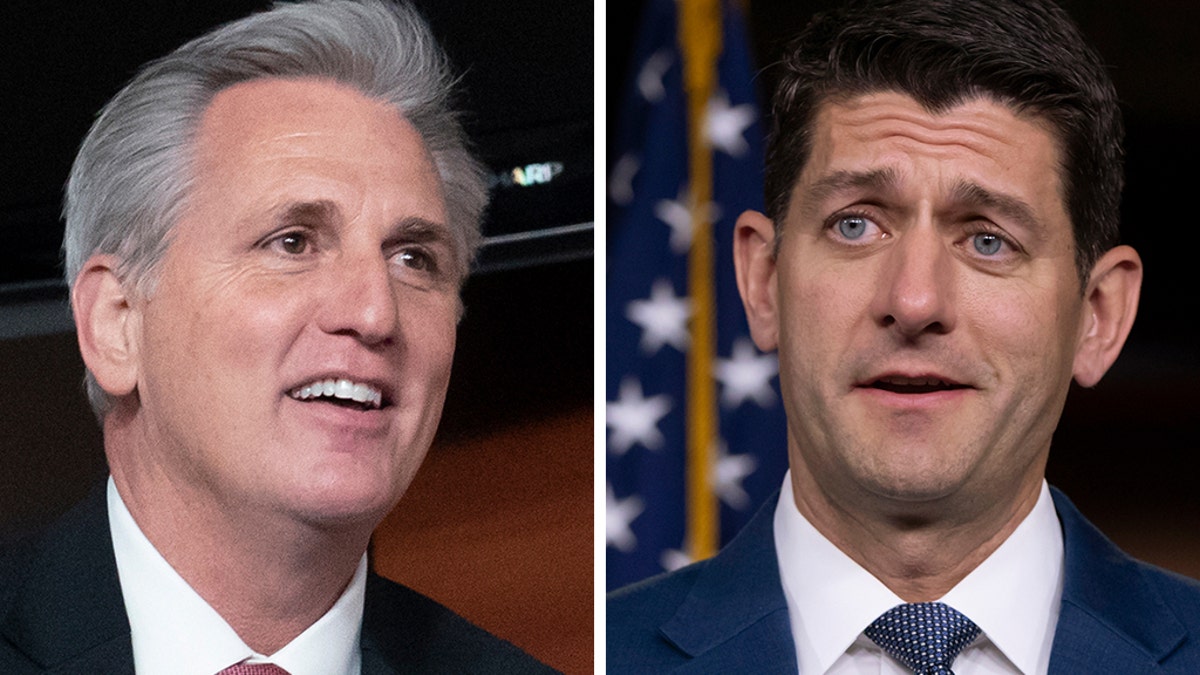 House Minority Leader Kevin McCarthy, left, said Tuesday that he disagreed with former speaker Paul Ryan, and is convinced that President Trump "will win re-election."