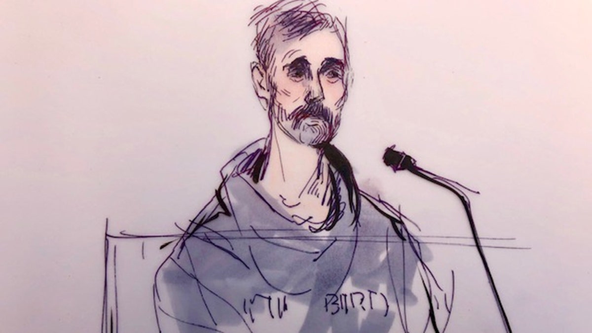 Actor Lori Loughlin's husband, fashion designer Mossimo Giannulli, appears in this court sketch at an initial hearing for defendants in a racketeering case involving the allegedly fraudulent admission of children to elite universities, at the a federal courthouse in downtown Los Angeles, Calif., March 12, 2019. REUTERS/Mona Edwards