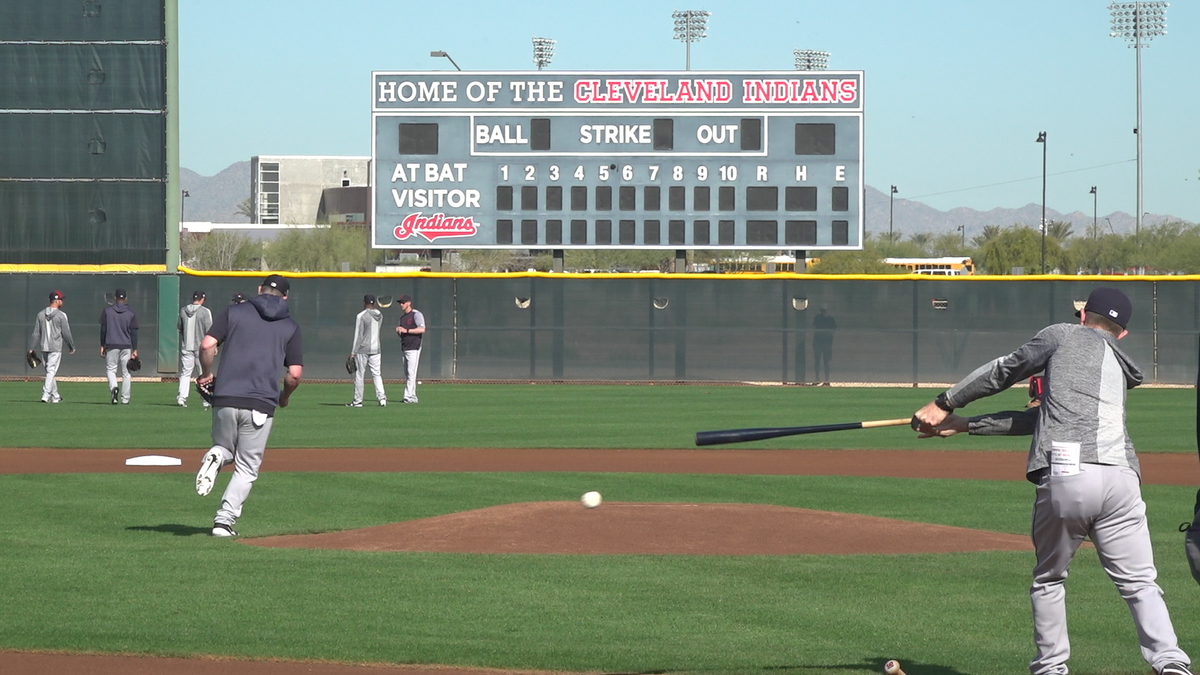 Cleveland Indians practicing at their Spring Training facility in Goodyear, AZ