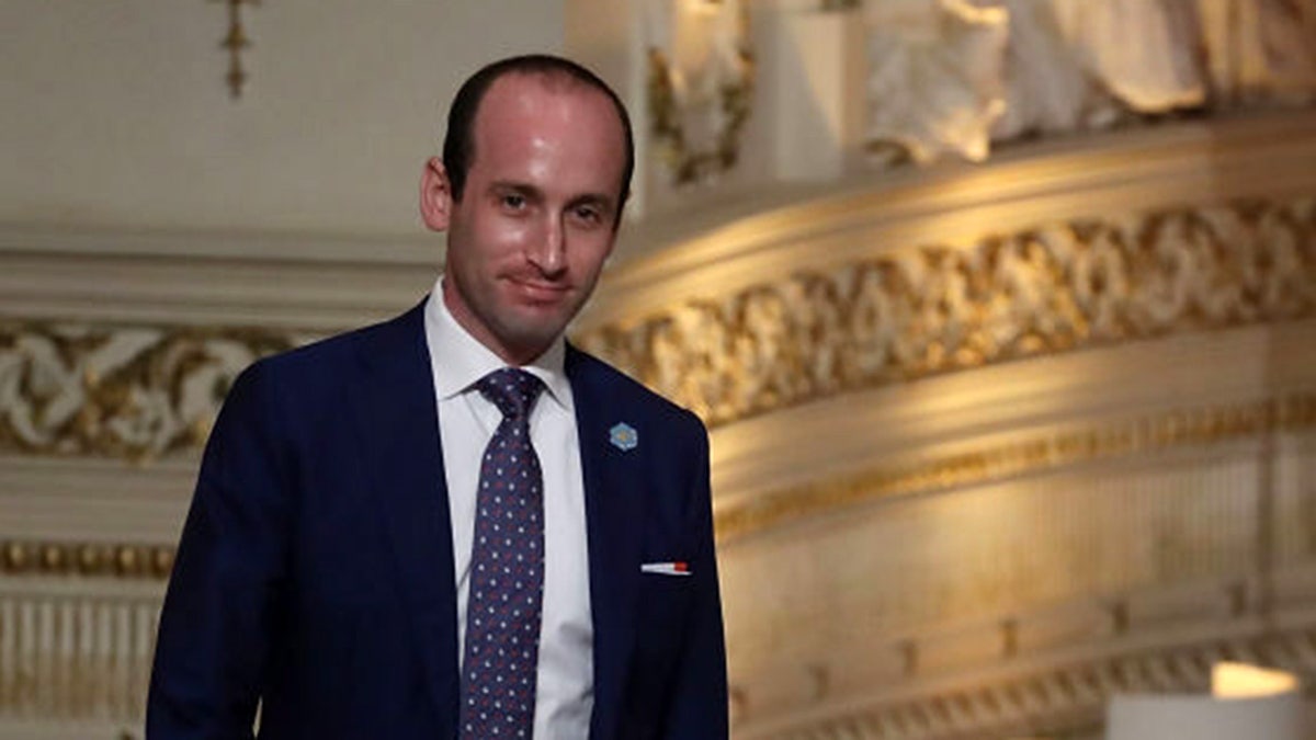 FILE: WEST PALM BEACH, FL: White House Senior Advisor Stephen Miller arrives before the start of a news conference by President Donald Trump and Japanese Prime Minister Shinzo Abe hold a news conference at Mar-a-Lago resort on April 18, 2018 in West Palm Beach, Florida. The two leaders are meeting for a multi-day working meeting where they are discussing world events. (Photo by Joe Raedle/Getty Images)