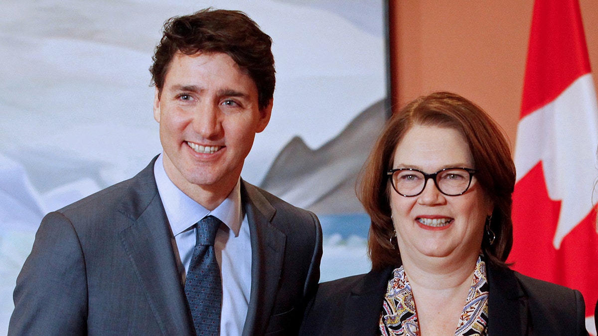 President of the Treasury Board Jane Philpott poses for a photo with Prime Minister Justin Trudeau during Trudeau's cabinet shuffle, in Ottawa, Ontario, Canada, January 14, 2019. 