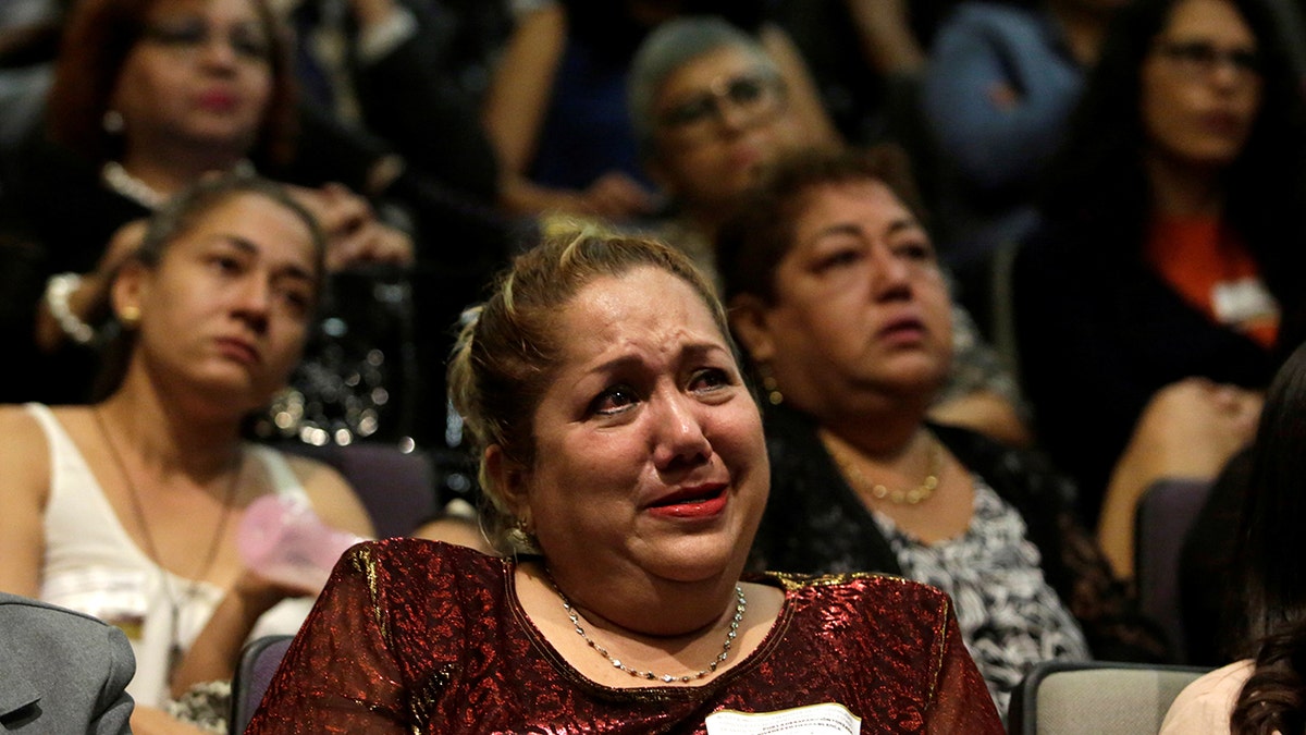 A relative of five youths killed in 2016 after police kidnapped them and then turned them over to members of a drug gang, reacts during a public apology by the Veracruz state government, in Mexico City, Mexico March 4, 2019.