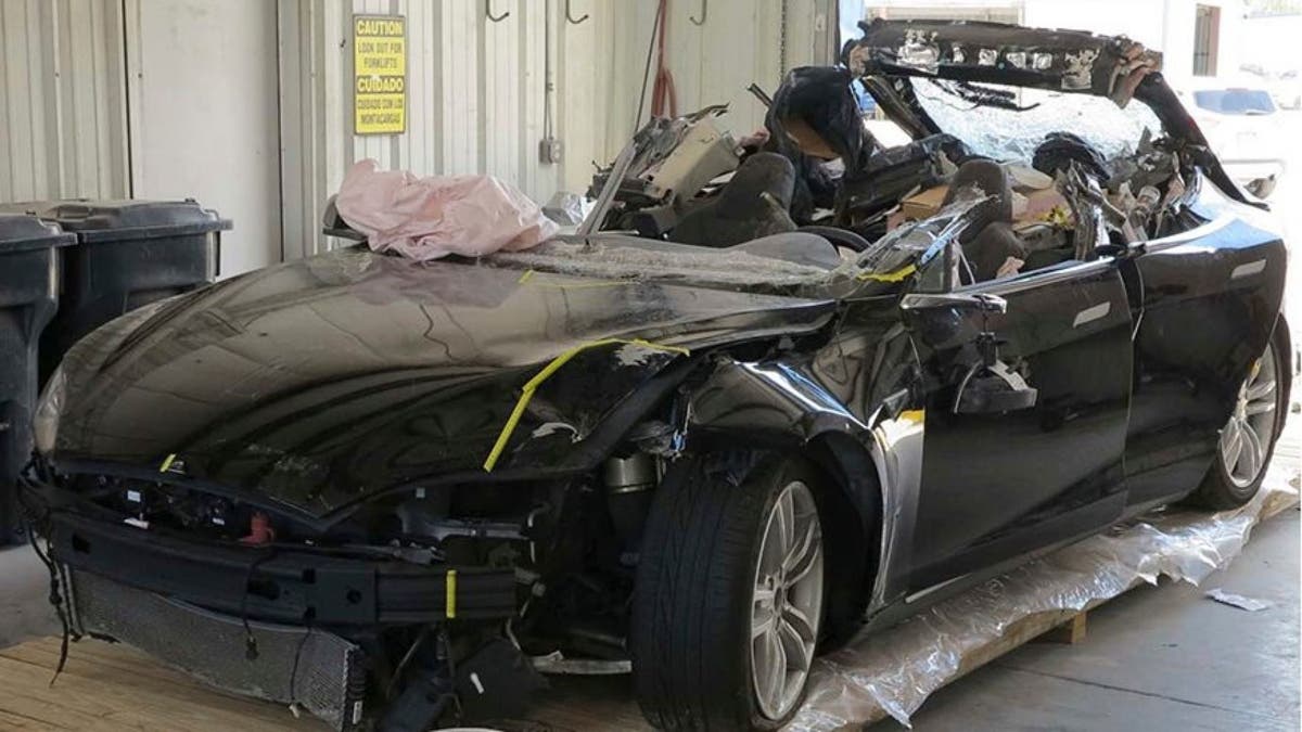Brown's Tesla Model S had the roof sheared off over the passenger compartment.