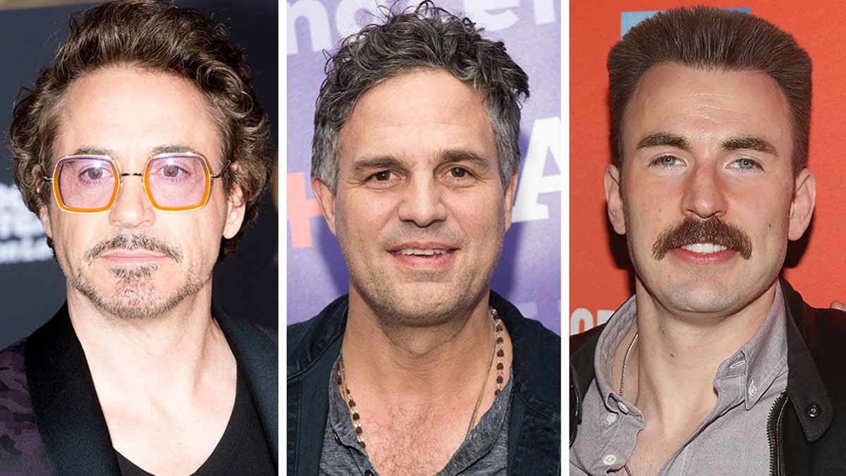 Robert Downey Jr.,?left, waged a battle of looks against his "Avengers" co-stars Mark Ruffalo, center, and Chris Evans, right.