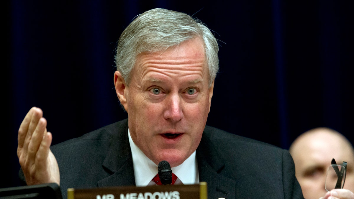 Rep. Mark Meadows, R-N.C. questions Commerce Secretary Wilbur Ross, during the House Oversight Committee hearing on Capitol Hill in Washington, Thursday, March 14, 2019. (AP Photo/Jose Luis Magana)