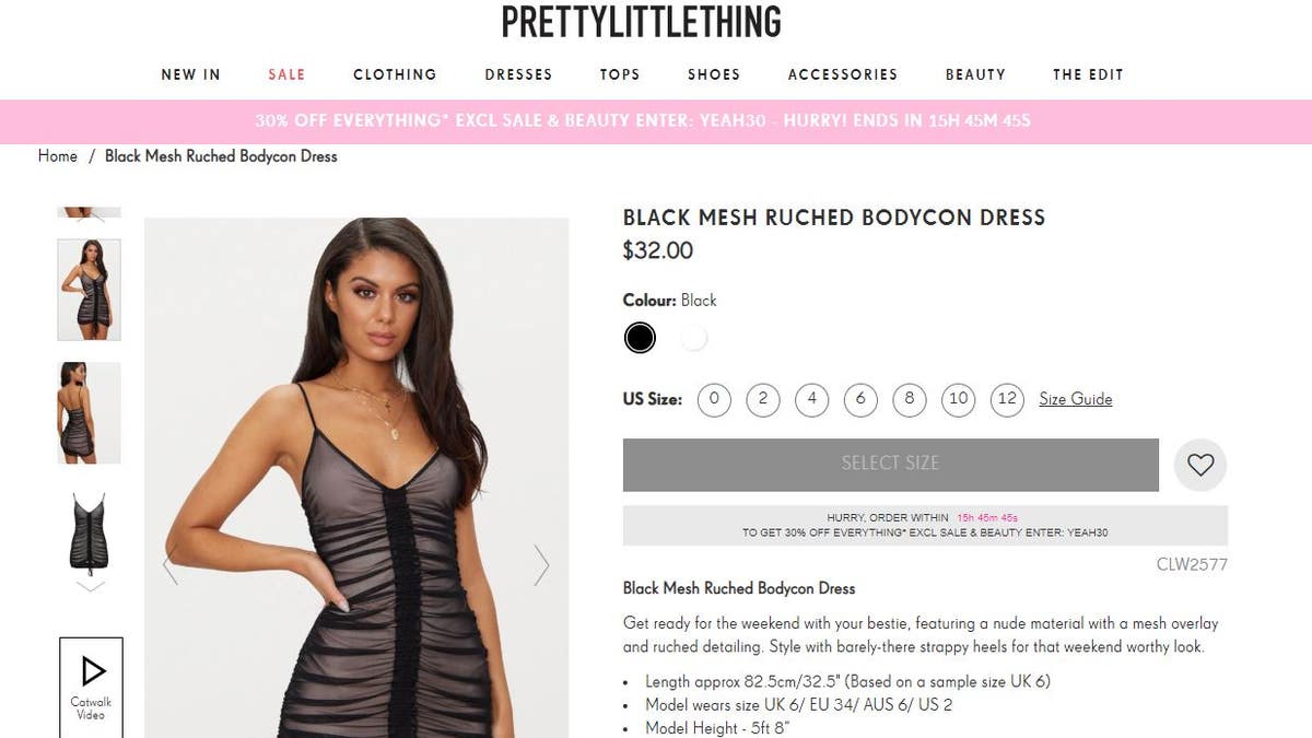 PrettyLittleThing sells the black mesh dress on its website for $32.00.
