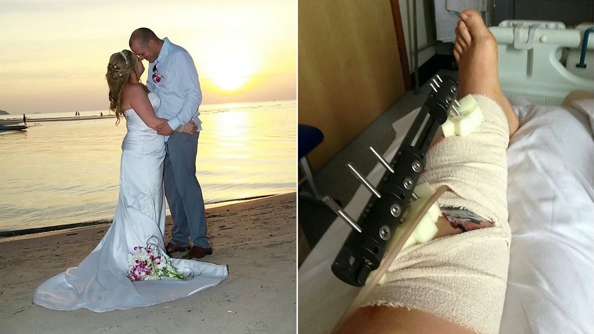 Natalie Fitzpatrick, who had wed husband Paul in a 2012 beach ceremony in Koh Chang, Thailand, said the pair were watching a fireworks display with her 4-year-old daughter when one shot went off into the crowd.
