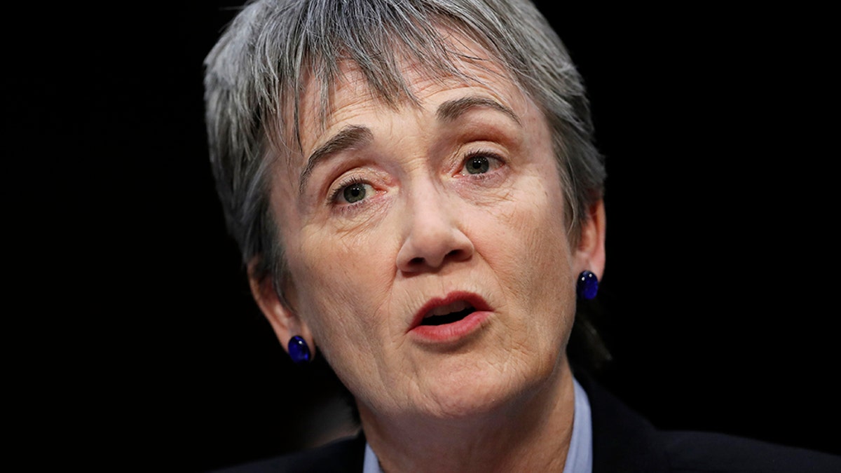 Air Force Secretary Heather Wilson testifies during a Senate Judiciary Committee hearing on Capitol Hill in 2016. Officials say Wilson has resigned. (AP Photo/Carolyn Kaster)