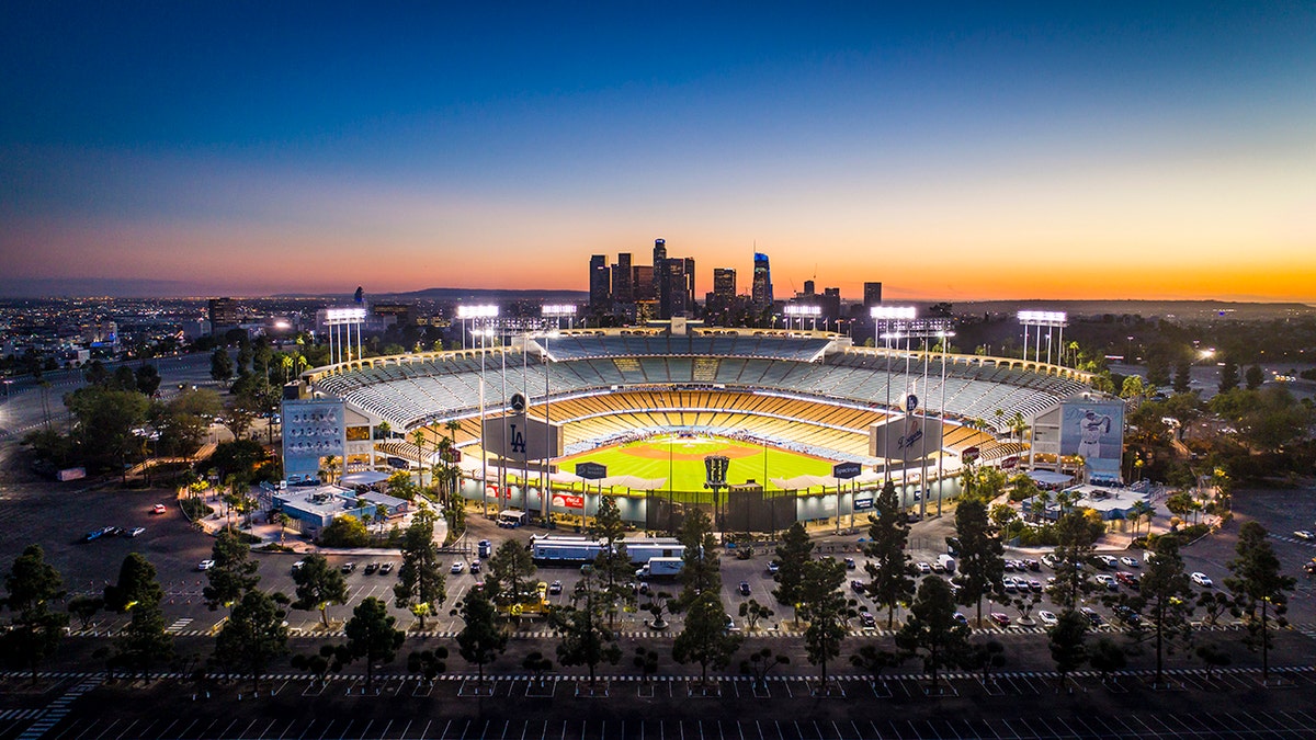Dodger Stadium on the eve of the 2017 Major League Baseball World Series.