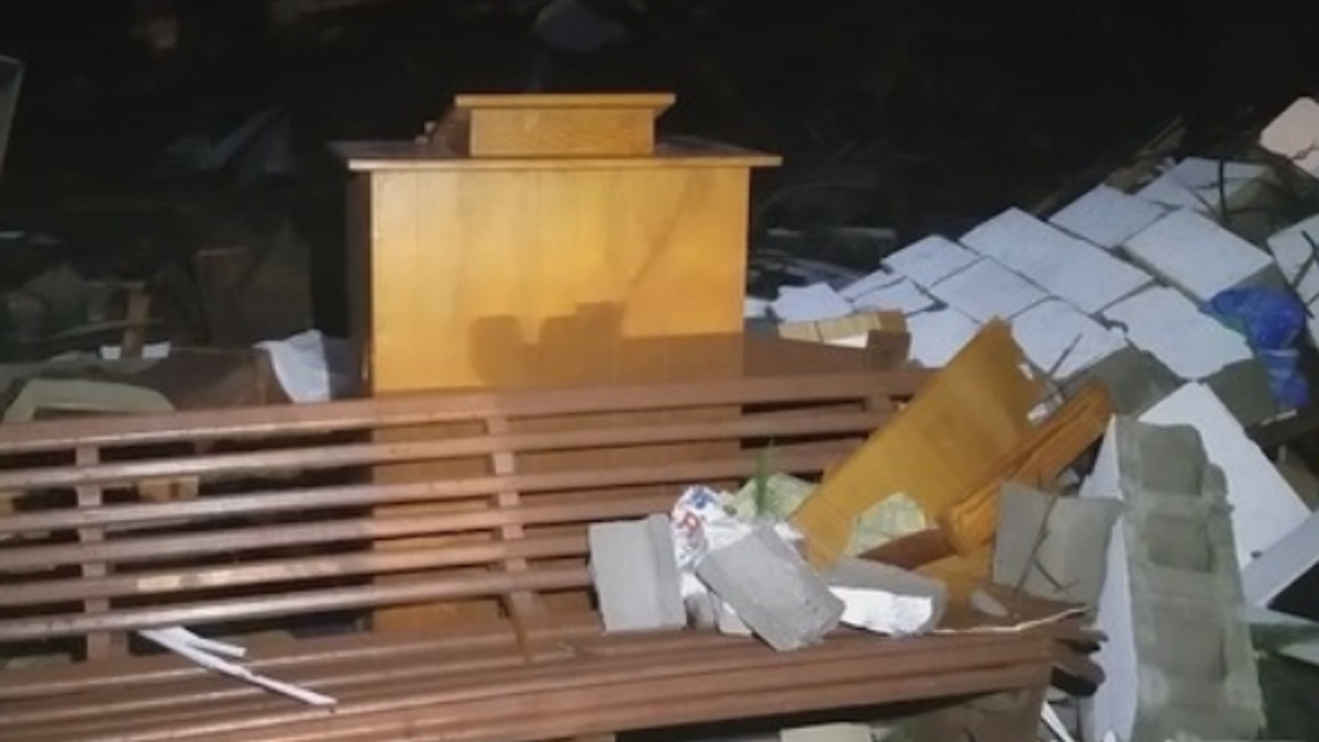 A powerful wind storm devastated a Georgia town Sunday afternoon, but a pulpit was left standing amid the destruction.