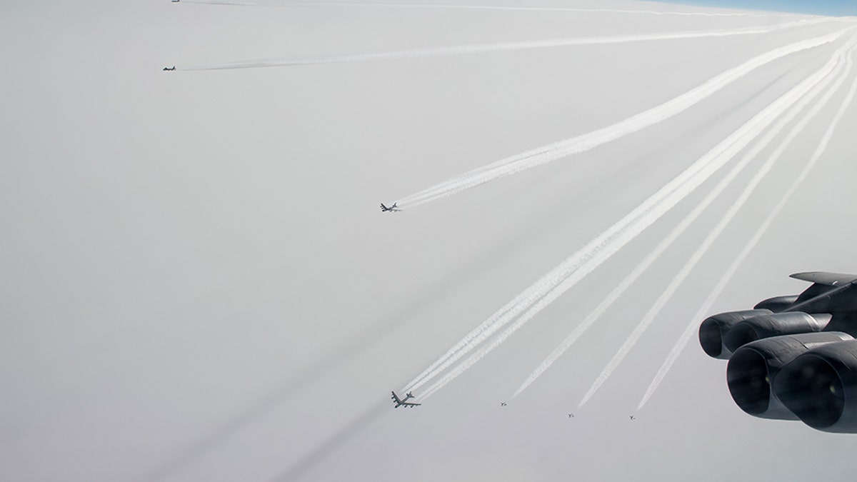 The large flight was coordinated in support of U.S. Strategic Command’s Bomber Task Force in Europe