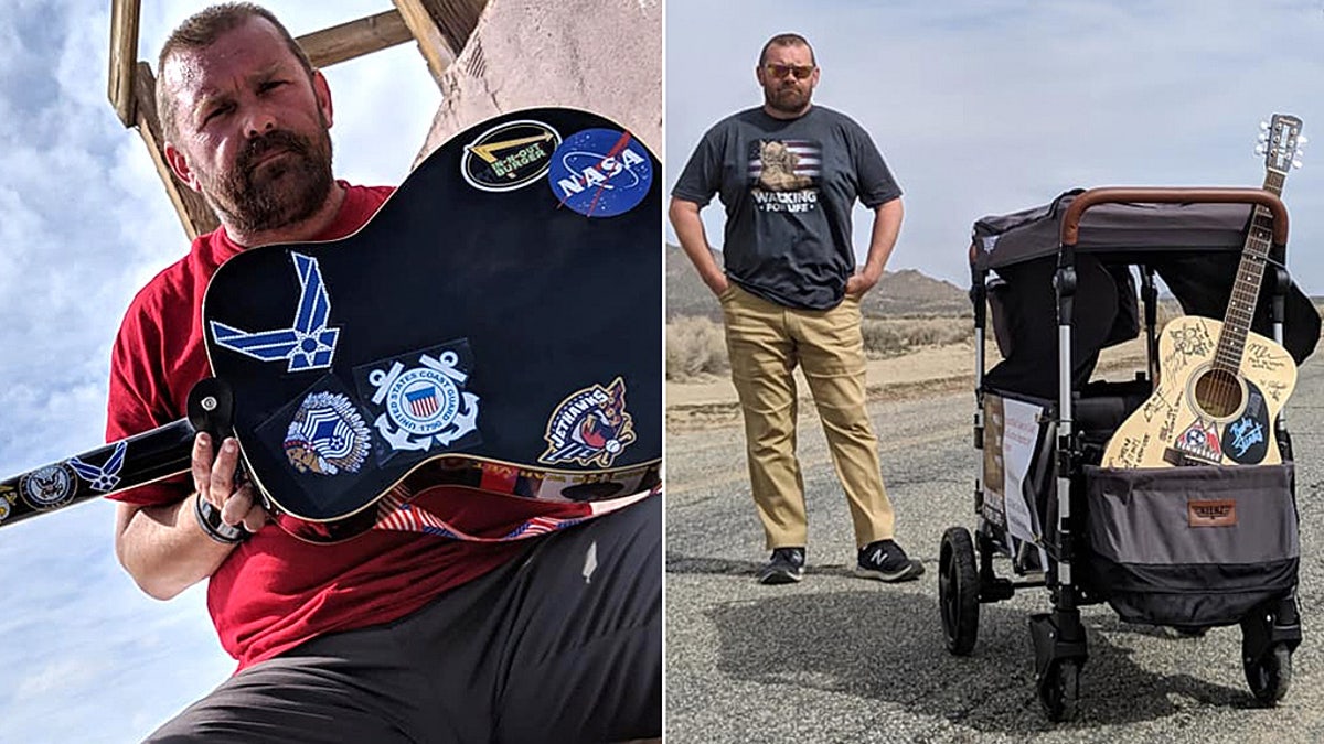 Retired veteran Van Booth walks a highway in Nevada to help veterans in need. So far he's walked 114 miles.