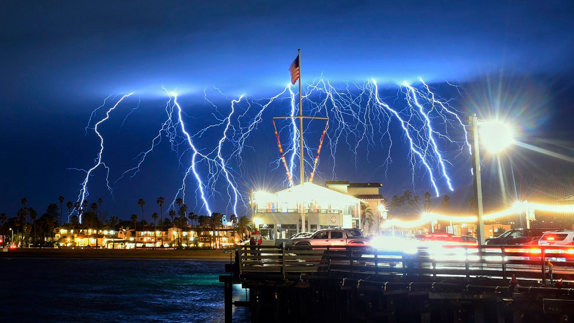A lightning storm illuminates the sky over Santa Barbara, Calif., March 5, 2019. 