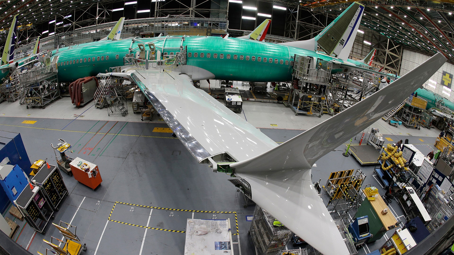 A Boeing 737 MAX 8 airplane sits on the assembly line in Boeing's 737 assembly facility, in Renton, Washington, March 27, 2019. 
