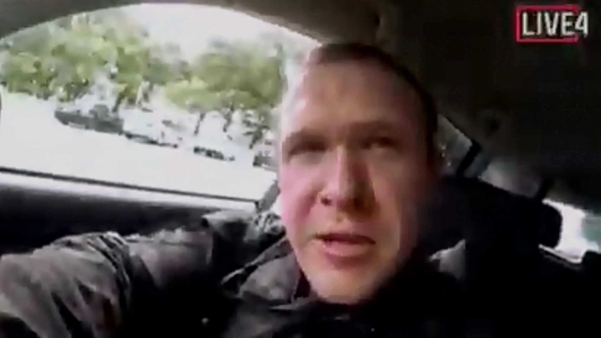 A still image taken from video circulated on social media, apparently taken by a gunman and posted online live as the attack unfolded, shows him driving in Christchurch. Social Media