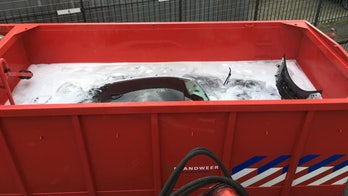 Firefighters dunk smoking $150,000 electrified BMW in tank of liquid to extinguish it