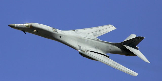 A B-1B Lancer during a U. S. Air Force firepower demonstration near Indian Springs, Nev., in 2007. The Air Force announced it's grounding its entire fleet of B-1B bombers. (Ethan Miller/Getty Images, File)