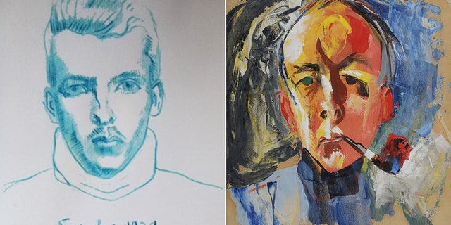 A self-portrait Montlaur made in 1939, during the outbreak of World War II, then another one he did of himself around 30 years later. What he saw during the battles would later play a pivotal role in the art he created. (Courtesy Montlaur Family)