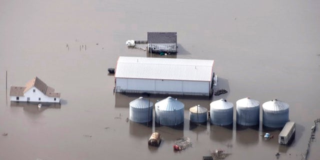 Flooding along the Missouri River in rural Iowa north of Omaha, Neb., on March 18, 2019.