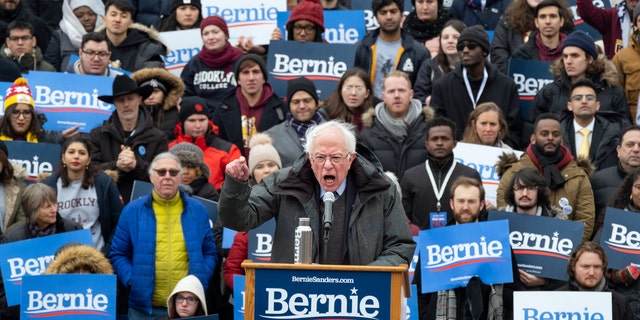 Sen. Bernie Sanders, I-Vt., speaks as he kicks off his second presidential campaign. Sanders pledged to fight for "economic justice, social justice, racial justice and environmental justice." (AP Photo/Craig Ruttle)
