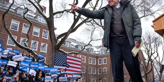 Sen. Bernie Sanders, I-Vt., arrives onstage as he kicks off his 2020 presidential campaign on Saturday, in Brooklyn.