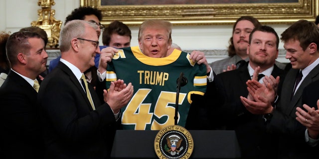 The Bison awarded the president with a specialized jersey.