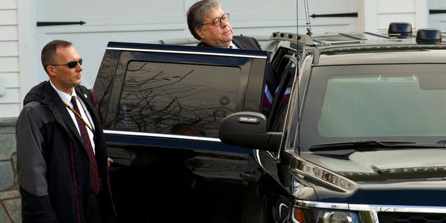 Attorney General William Barr leaves his home in McLean, Va., on Friday. Special Counsel Robert Mueller is expected to present a report to the Justice Department any day now outlining the findings of his nearly two-year investigation into Russian election meddling, possible collusion with Trump campaign officials and possible obstruction of justice by Trump.