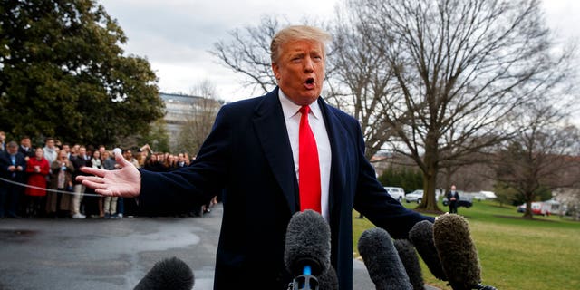 President Donald Trump talks with reporters before boarding Marine One on the South Lawn of the White House, Friday, March 22, 2019, in Washington. Special counsel Robert Mueller on Friday turned over his long-awaited final report on the contentious Russia investigation, ending a probe that has cast a dark shadow over Donald Trump's presidency with no new charges but launching a fresh wave of political battles over the still-confidential findings. 