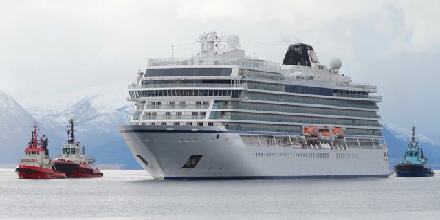 The cruise ship Viking Sky arrives at port off Molde, Norway on Sunday.