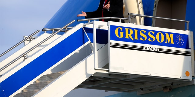 President Donald Trump arriving at Gerald R. Ford International Airport in Grand Rapids, Mich., for his rally. (AP Photo/Manuel Balce Ceneta)