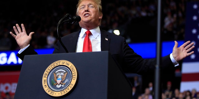 President Donald Trump speaks at a major event in Grand Rapids, Mich., Thursday, March 28, 2019. (AP Photo / Manuel Balce Ceneta)