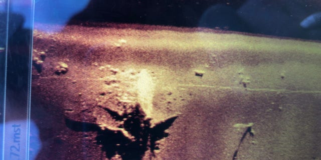 A sonar image shows the B-24 wreckage on the seabed. (Credit: Dr. Art Trembanis, University of Delaware)