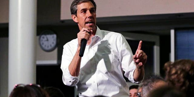 Former Texas congressman Beto O'Rourke gestures during a campaign stop at Keene State College in Keene, N.H., Tuesday, March 19, 2019. O'Rourke announced last week that he'll seek the 2020 Democratic presidential nomination. (AP Photo/Charles Krupa)