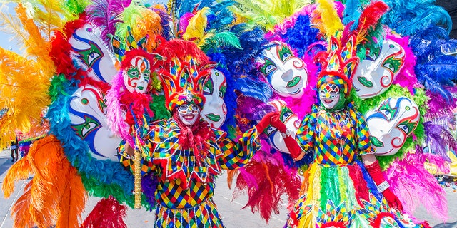 Participants in the Barranquilla Carnival in Barranquilla Colombia , Barranquilla Carnival is one of the biggest carnivals in the world. (Photo by: Kobby Dagan/VW Pics/UIG via Getty Images)
