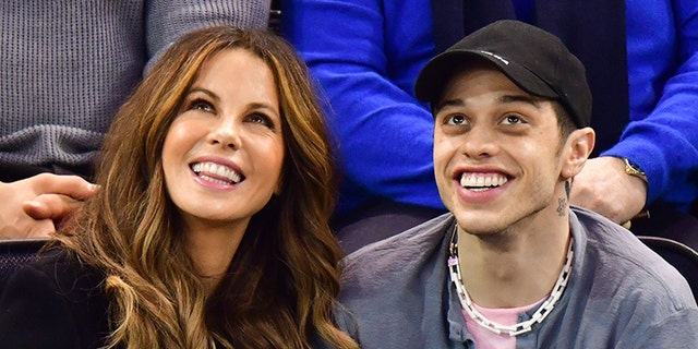 Kate Beckinsale and Pete Davidson attend a New York Rangers game March 3, 2019.