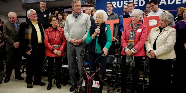 Barbara Bush campaigns for her son Jeb Bush in New Hampshire on Feb. 4, 2016.