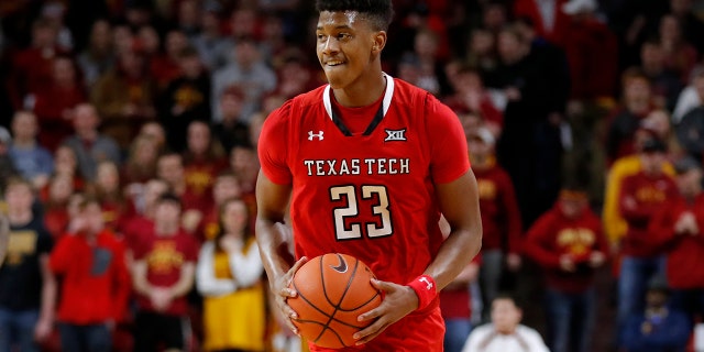 Texas Tech guard Jarrett Culver smiles at the end of an NCAA college basketball game against Iowa State, Saturday, March 9, 2019, in Ames, Iowa. Texas Tech won 80-73.